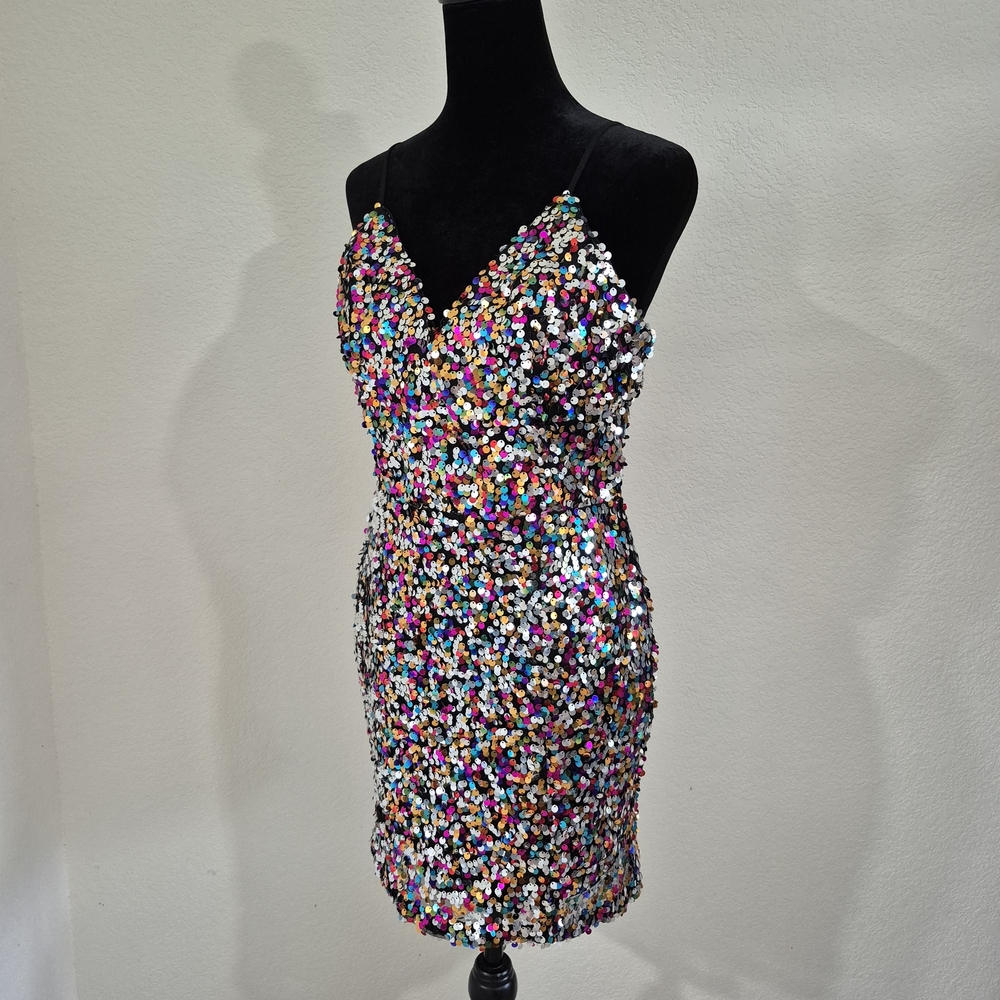 Maniju Size M Vibrant Sequin Mini Dress - Picture 2 of 14